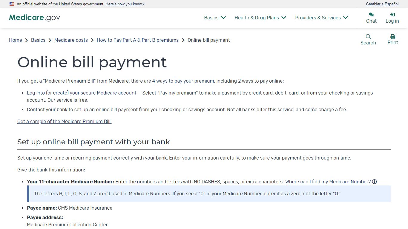 Online bill payment | Medicare
